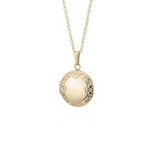 18" Petite Round Floral Locket in 14k Yellow Gold