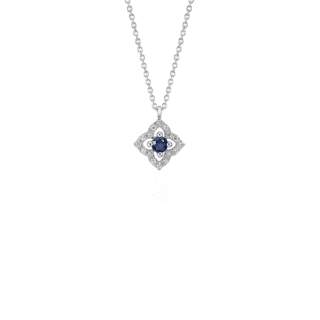 Petite Sapphire and Diamond Floral Pendant in 14k White Gold (2.8mm)