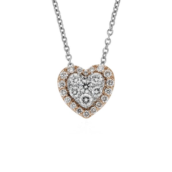 Diamond Heart Pavé Halo Pendant in 14k Rose and White Gold (1/3 ct. tw.)