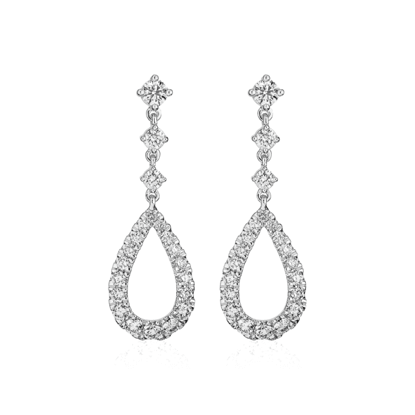 Teardrop Shape Graduated Diamond Drop Earrings in 14k White Gold (7/8 ct. tw.)